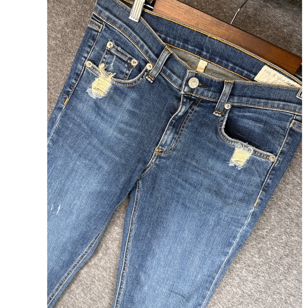 Rag & Bone La Paz Skinny Jeans Womens 28 Blue Low Rise Distressed Raw Hem Party
